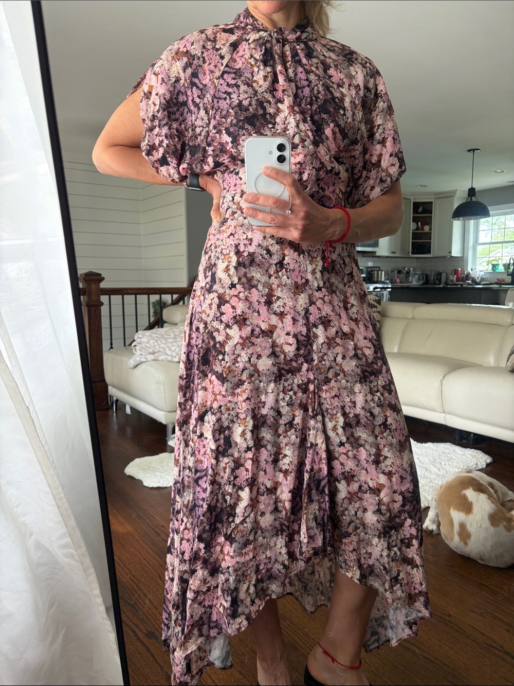 H&M Pink Floral High-Low Midi Dress